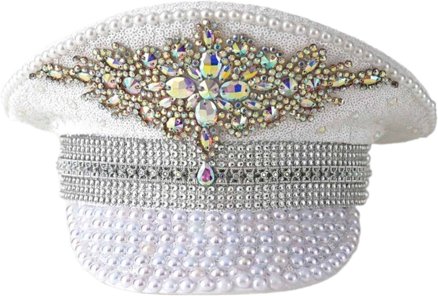 Top Hat, Jeweled Crystal Captain Hat Bride Hats Bridal Hats for Bachelorette Party Headwear Headgear for Club Stage