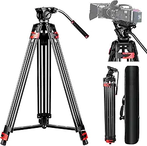 82" /210cm Professional Video Tripod, Heavy Duty Aluminum Alloy Camera Tripod Stand with 360° Fluid Drag Head, QR Plate Compatible with Canon Nikon Sony DSLR Camera Camcorder (Load 33Lb)