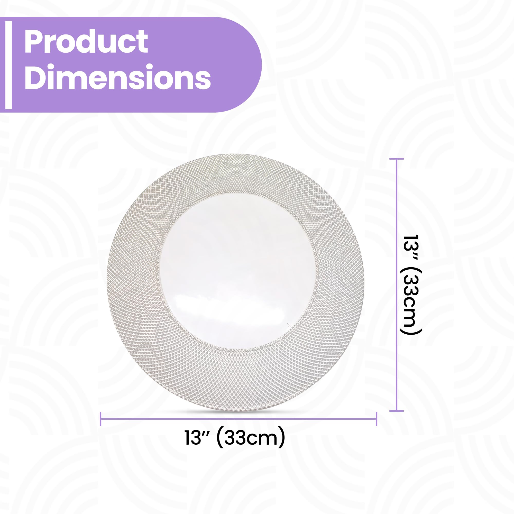 Elegante plato de carga de vidrio a cuadros plateado de 33 cm, placa inferior redonda ideal para bodas, fiestas, aniversarios, fiestas de cumpleaños, vajilla y eventos de catering, 6 unidades