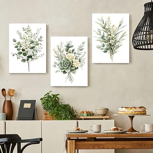 Miniatura 8 de Zessonic Arte de Pared Botánico Verde Salvia, Impresiones en Lienzo Enmarcado de Acuarela, Decoración Floral Blanca de Plantas Verdes Modernas para