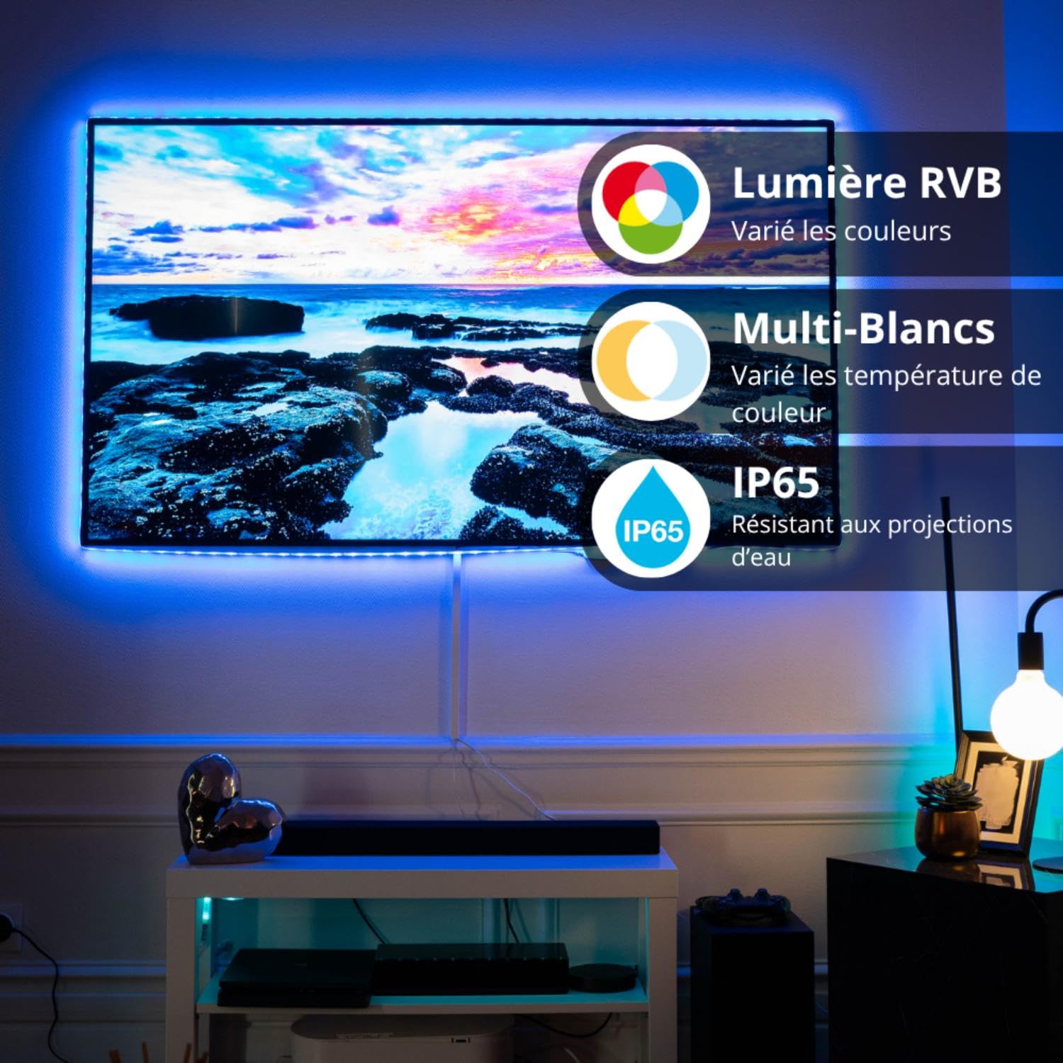 KOZII, Ruban LED Connecté 5m, Blancs et Couleurs, Compatible avec Alexa et Google Home, Luminaire d'Ambiance Intérieur, Télécommande Incluse, Idéal pour Décoration et Éclairage d'Atmosphère