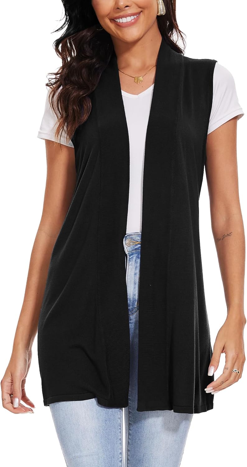 Spicy Sandia Women's Long Knit Cardigan Vest Sleeveless Open Front Casual Sweater Duster - Image 3