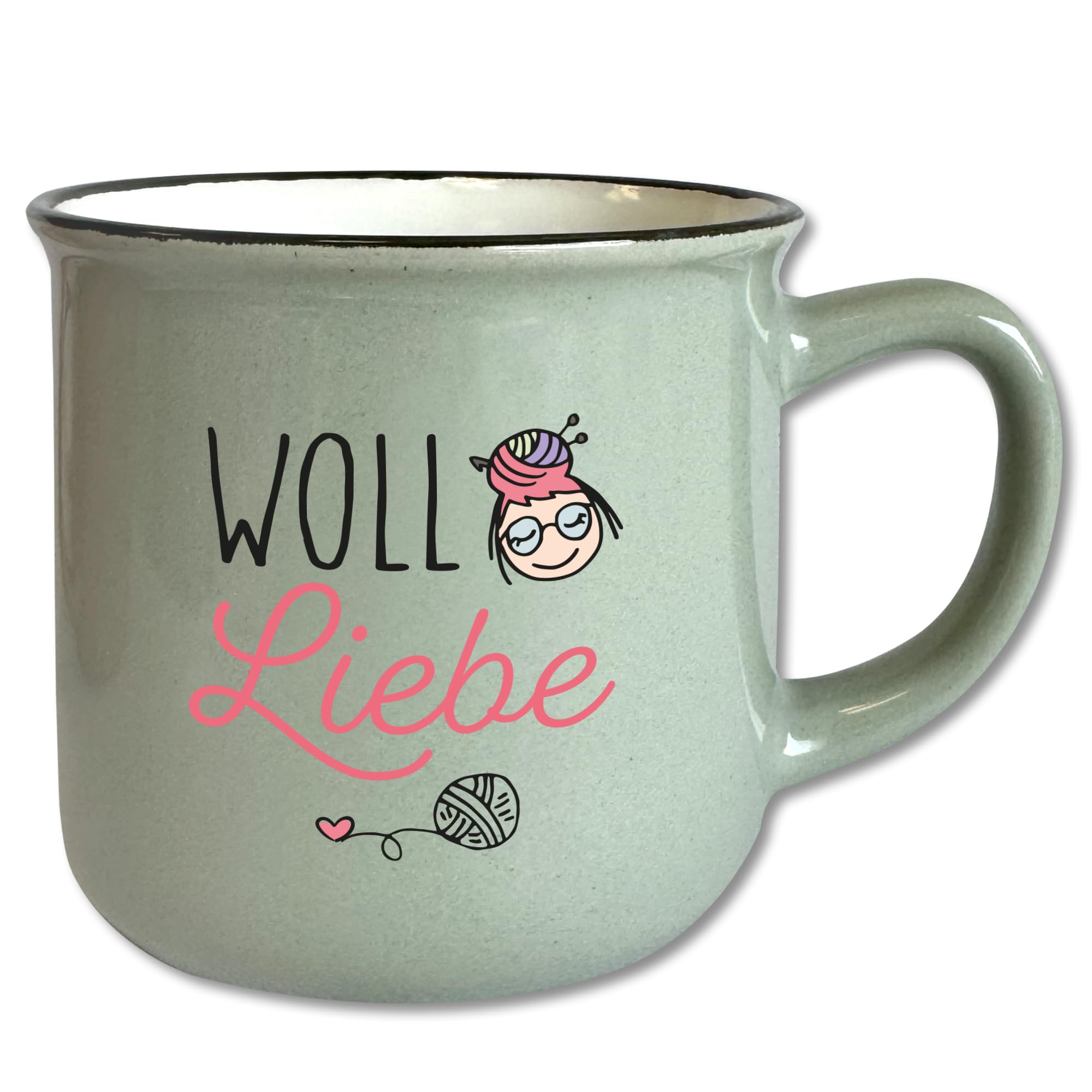 Frida's Tassen-Set Vintage 6 Motive Keramik Wolle Stricken Häkeln Geschenk Retro 330 ml