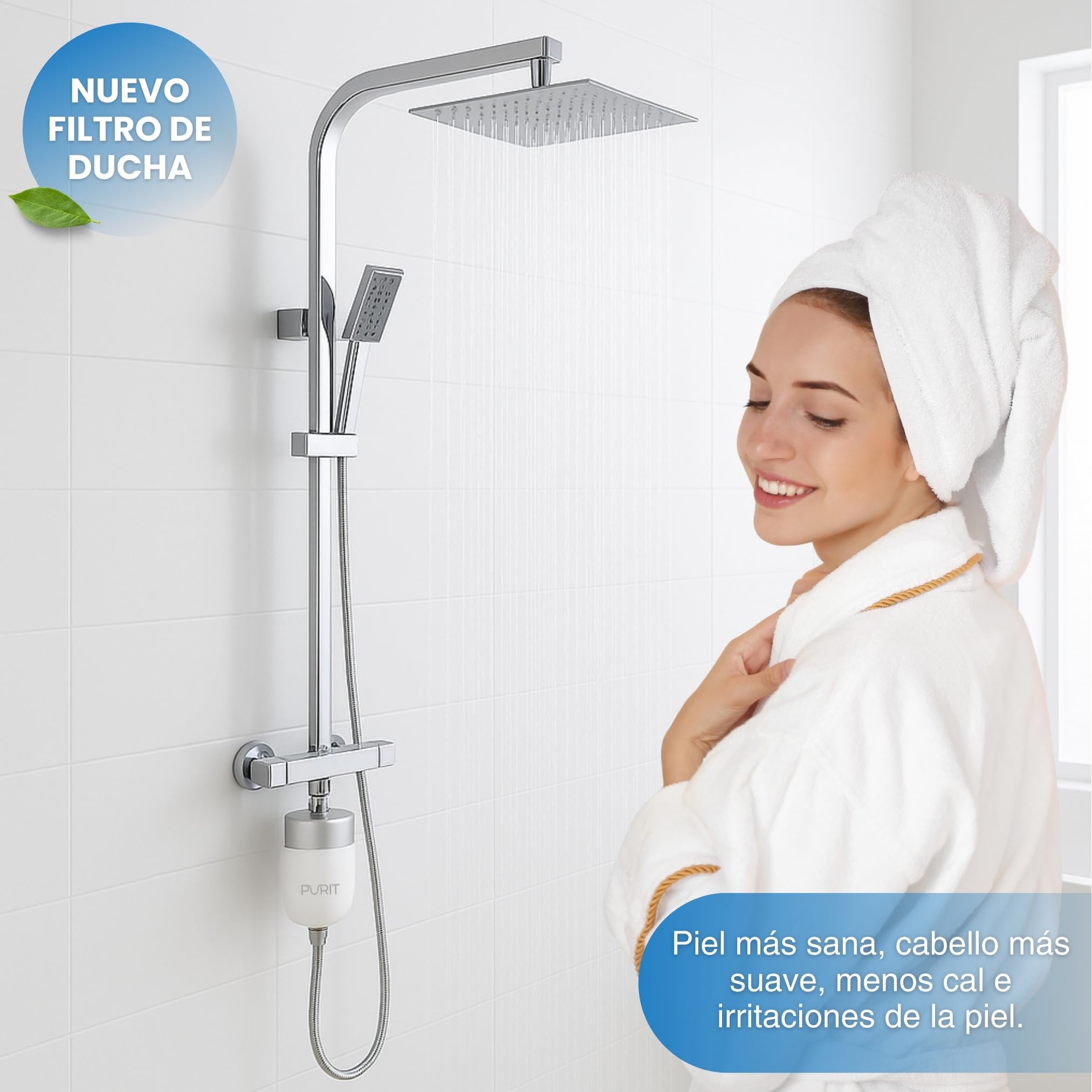 Purit Filtro de Ducha Antical - Compatibilidad Universal - Filtra el 99,99% de las Impurezas - Ideal para Pieles y Cabellos Delicados