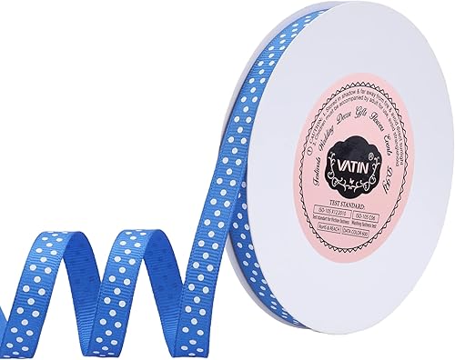 Miniatura 22 de VATIN Cinta de grogrén de lunares para manualidades, carrete de 1-1/2 pulgadas de ancho por 10 yardas, color verde manzana con puntos blancos, uso