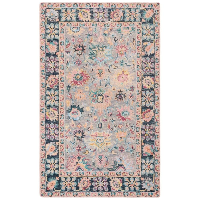 Image of Handmade Premium AFIFA Collection Woollen Rug Loop Pile Floral Hand Tufted Carpet for Living Room Bedroom Drawing Room Hall and Floor 3X5 Size