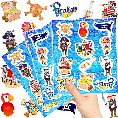 German Trendseller ® - 72 x Piraten Kinder Sticker - Set Mix ┃ Kindergeburtstag ┃ Mitgebsel ┃ Piraten Party ┃ 6 Bögen