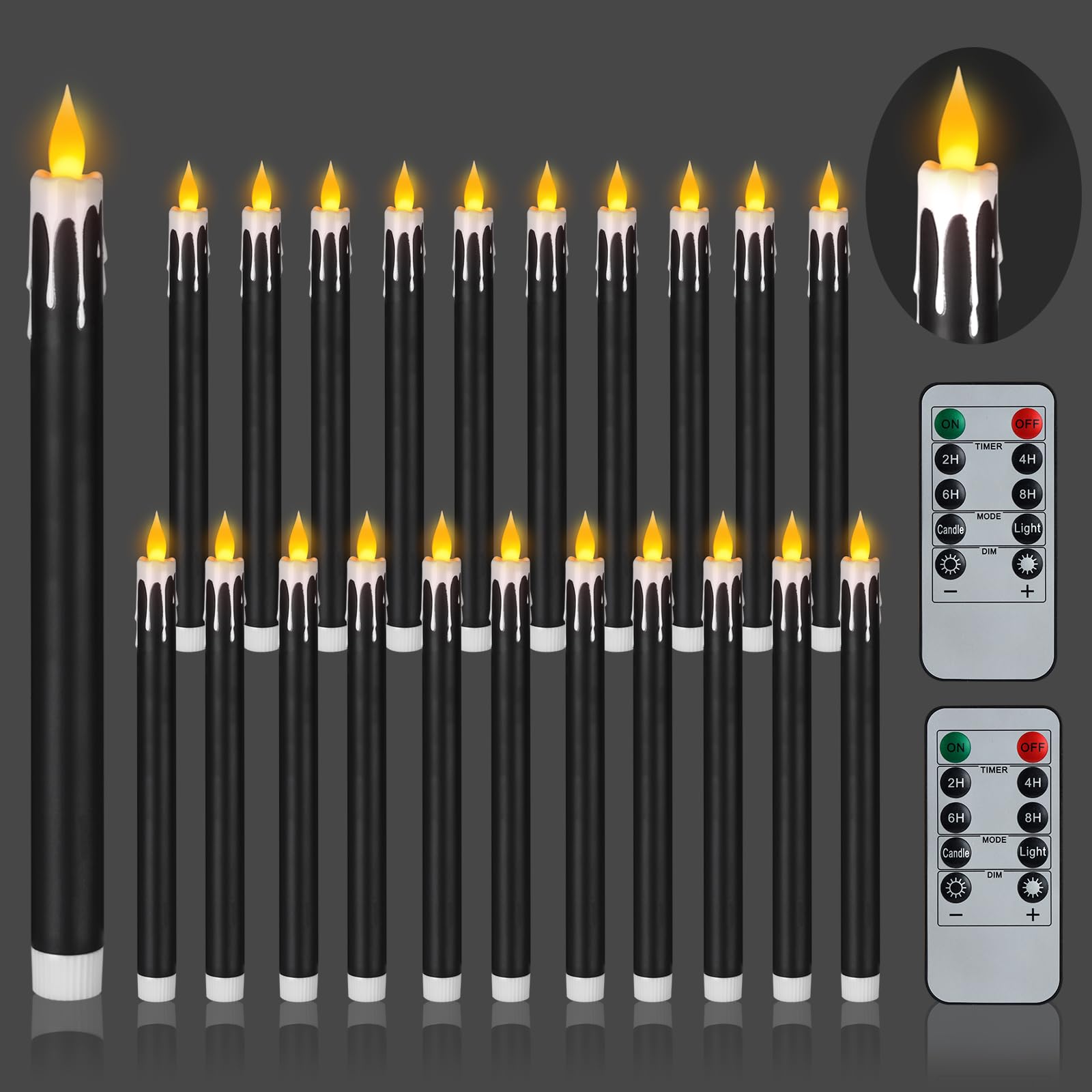 Wemarry - Candele coniche senza fiamma da 10,6 pollici, senza gocciolamento, alimentato a batteria, include timer remoto, oltre 400 ore per 2 batterie AA per Halloween, Natale, matrimonio (colore nero