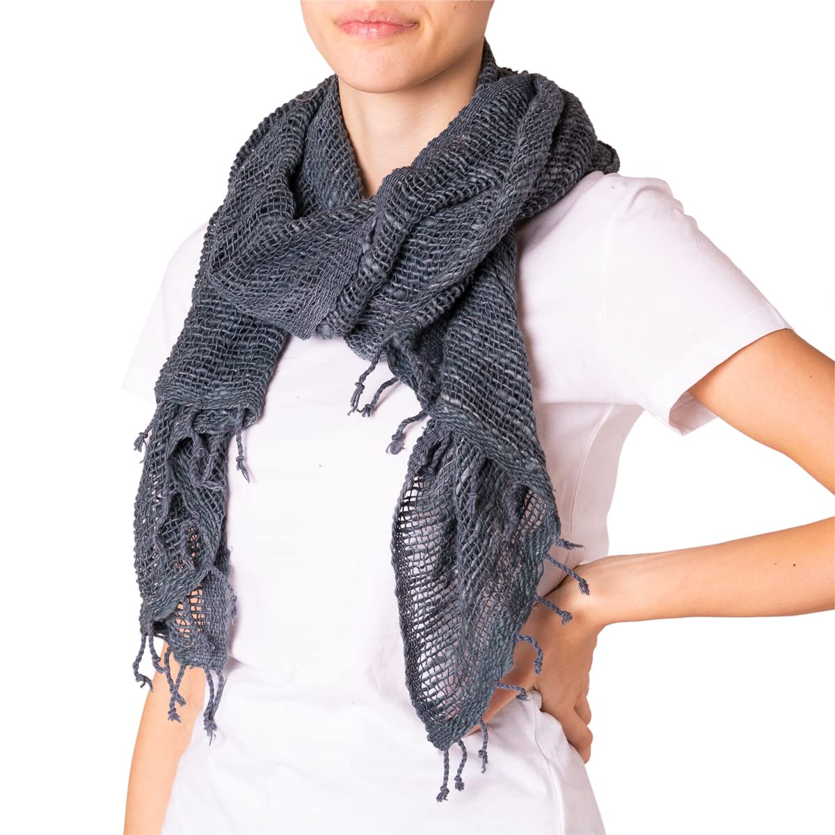 PANASIAM scarf cotton woven, charcoal grey, 165x50cm