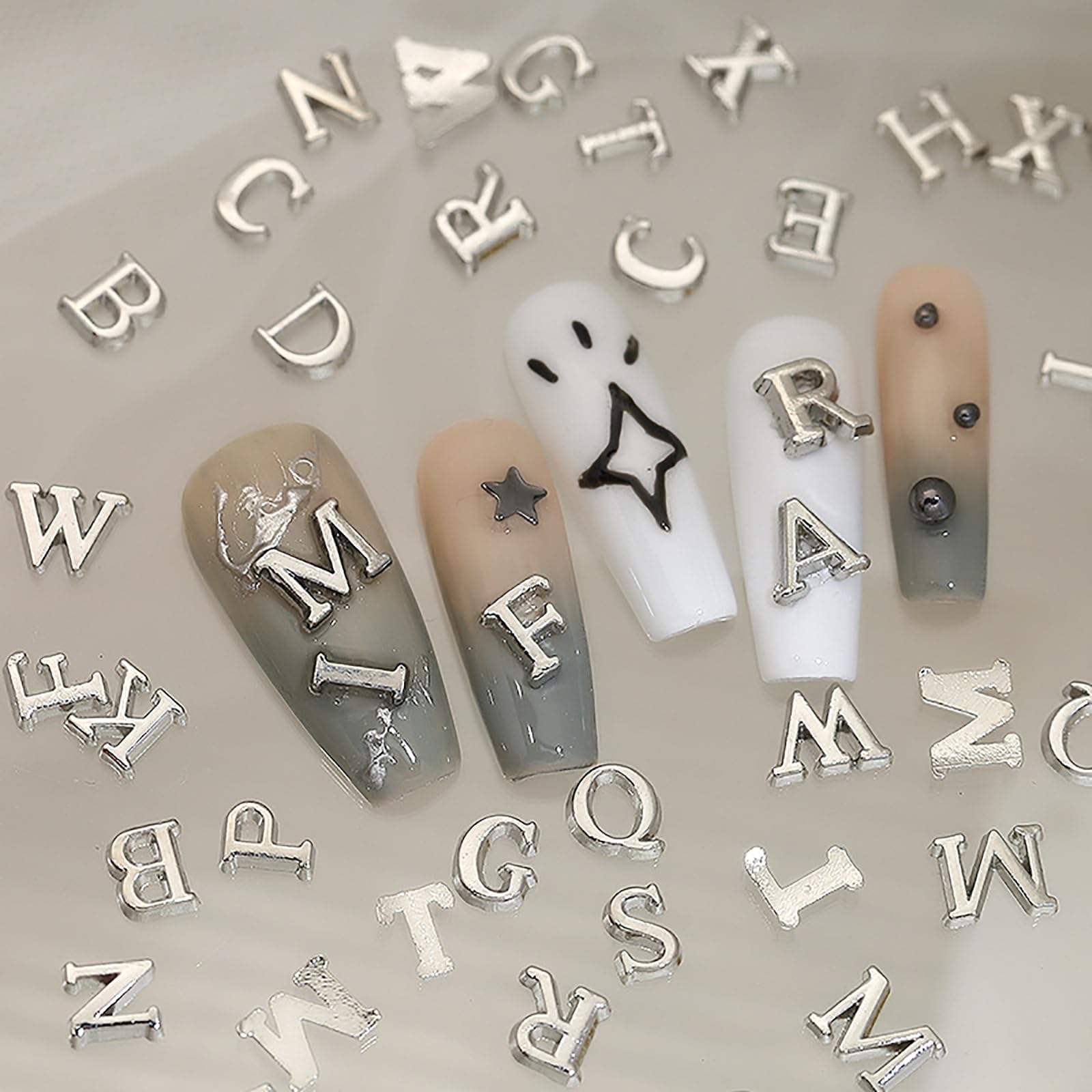 Srebrne litery, zawieszki do paznokci i klejnotów, zawieszki z literami do paznokci, akrylowe zawieszki 3D, alfabet, sztyfty, stop, litery, kamienie strasu, dla kobiet, DIY, manicure