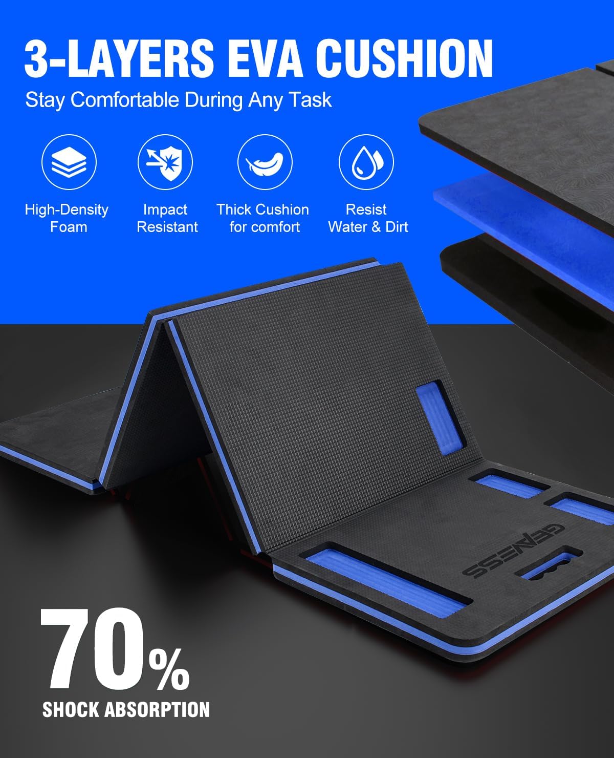 1.1" Foldable Kneeling Pad, Large Supportive Mechanic Mat with Storage Strap & Tool Tray, Extra Thick Comfortable Foam Knee Pad for Gardening, Garage, Workshop Repairing, 47.2"x15.7"