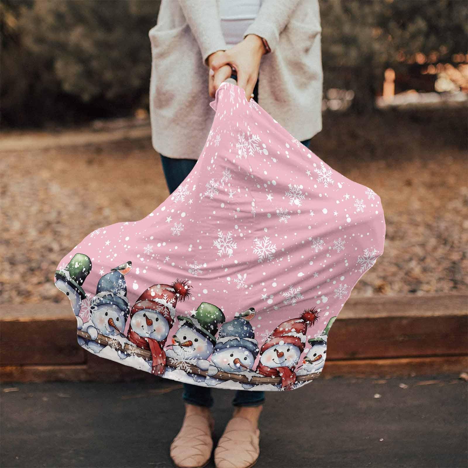 Nursing Cover for Breastfeeding Scarf, Christmas Snowman Snowflake Pink Baby Car Covers Super Soft Multi Use for Canopy Shopping Cart Cover Blanket Stroller Cover