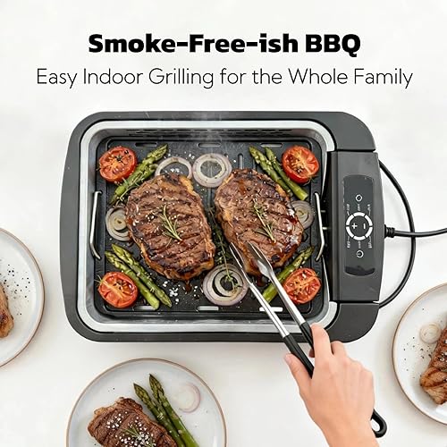 Miniatura 2 de Parrilla y plancha sin humo para interiores, branquia eléctrica de 1100 W para barbacoa, dispositivo de extracción de humo, control de temperatura