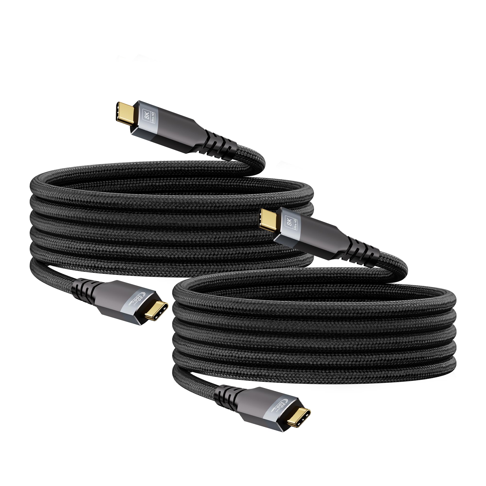 USBC Kabel 3 M 2er-Pack,Thunderbolt 3 kompatibel,USB 3.2 Gen2×2 mit 20Gbps,240W PD3.1 Schnellladekabel,8K@30Hz 4K@120Hz,Geflochtenes Kabel mit Metallstecker für,Monitor,Dockingstation,SSD