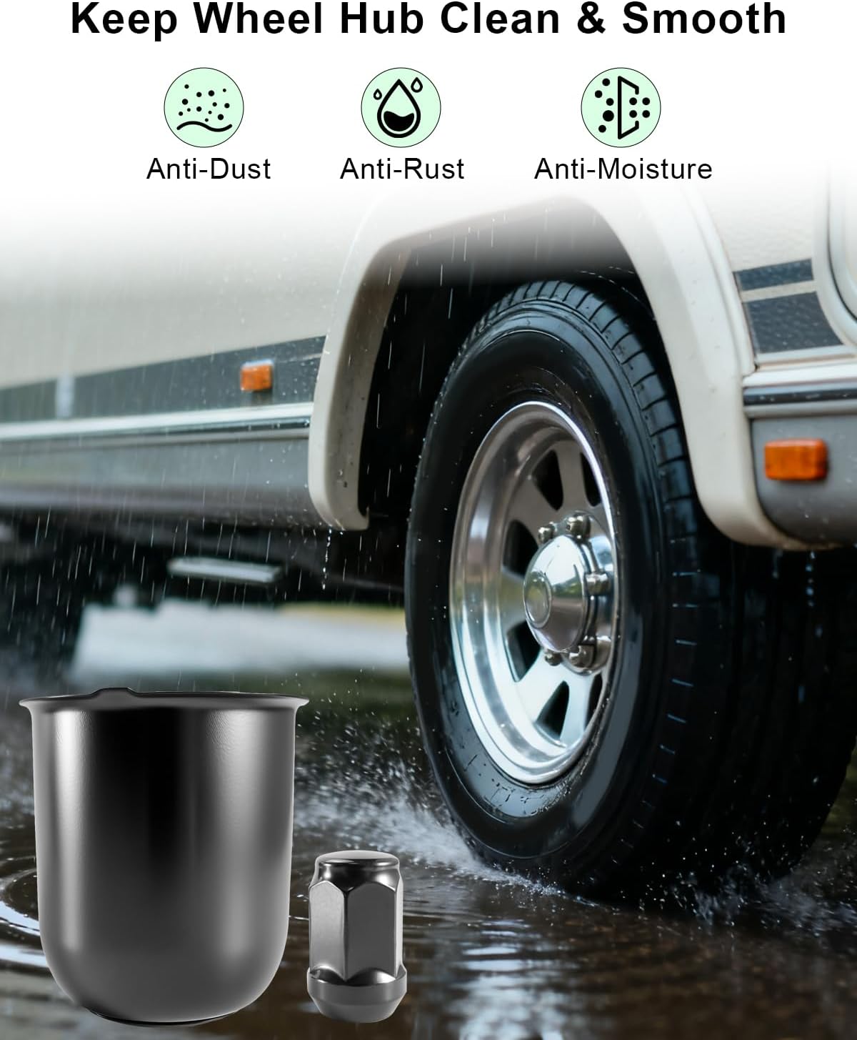 3.19 Inch Trailer Wheel Center Caps with Wheel Lug Nut Set, High Gloss Black Carbon Steel Hub Caps, Includes 24 1/2-20 Capped Lug Nuts, Fit Truck RV Trailer SUV Wheels