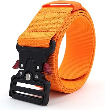 Tactical Belt Cobra Military Style Utility Belt Nylon Web Briger Belt with Heavy Duty Quick Release Metal Buckle for Men Women Orange