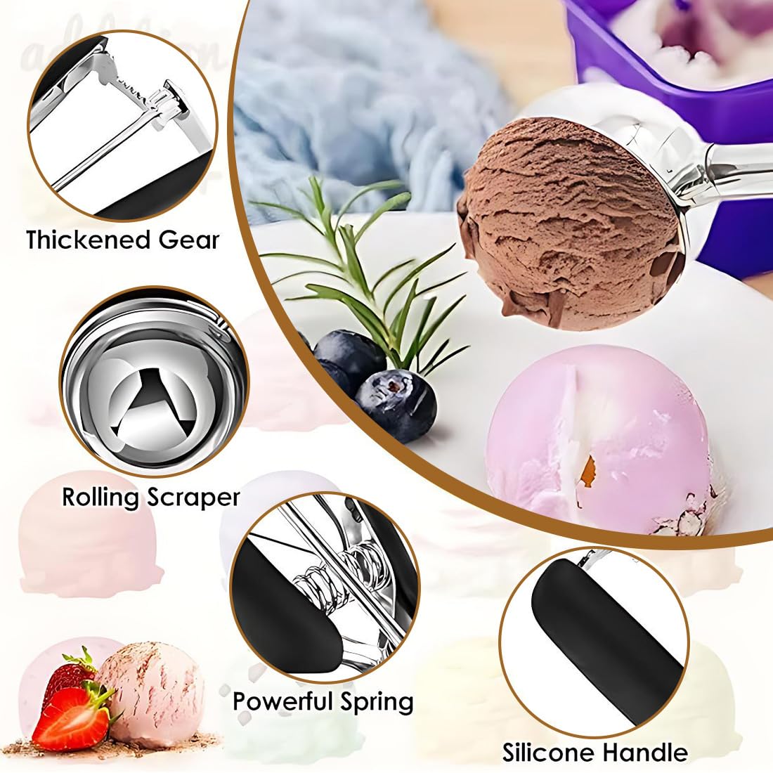 Paletta per gelato in acciaio inox 6 cm, porzionatore gelato, dosatore gelato