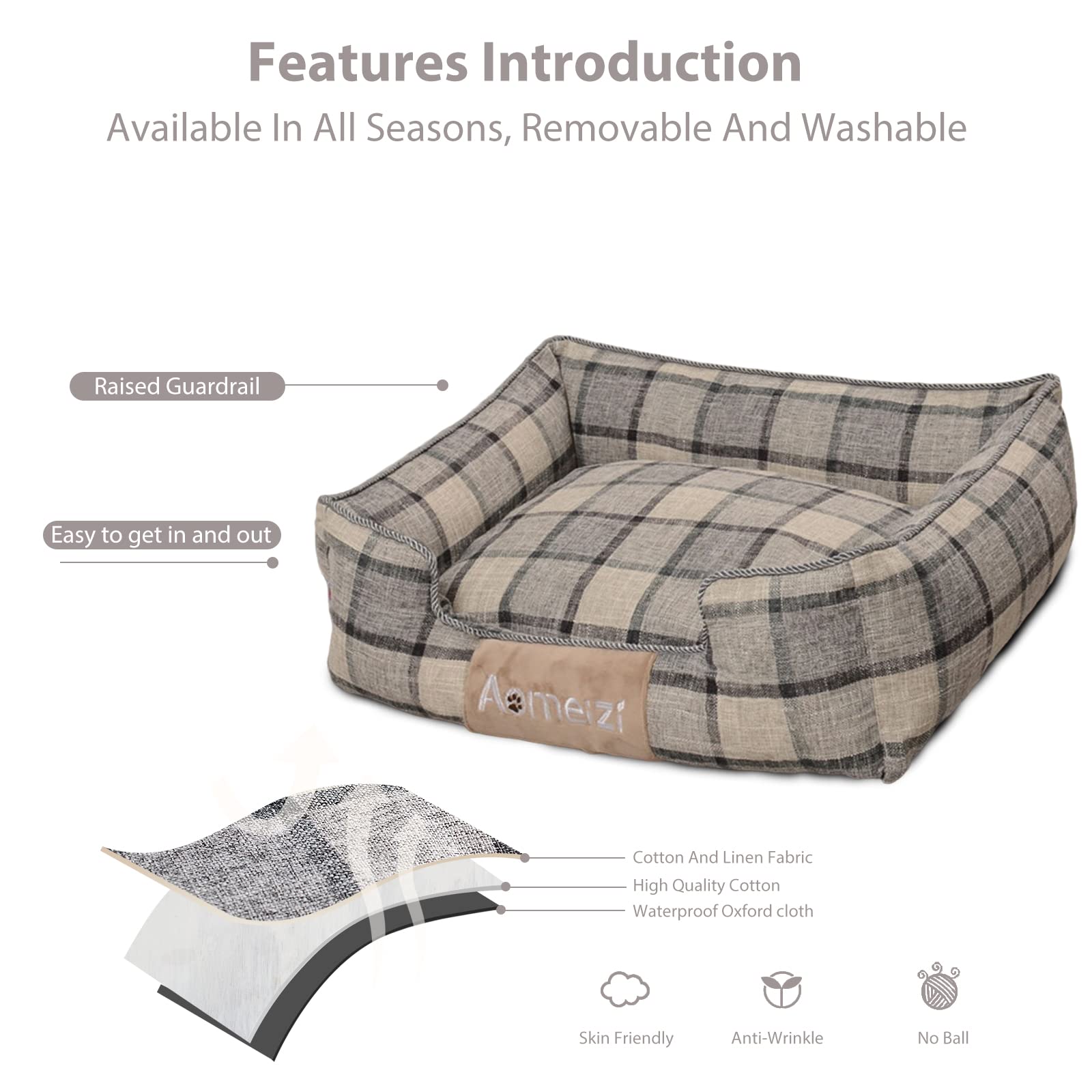 PETCUTE Camas para Perros,Cojín Antideslizante para Perros,Lavable Cama para Perros Medianos y Pequeños,Cama para Mascotas con Funda Desenfundable y Lavable,Cama Perro Invierno