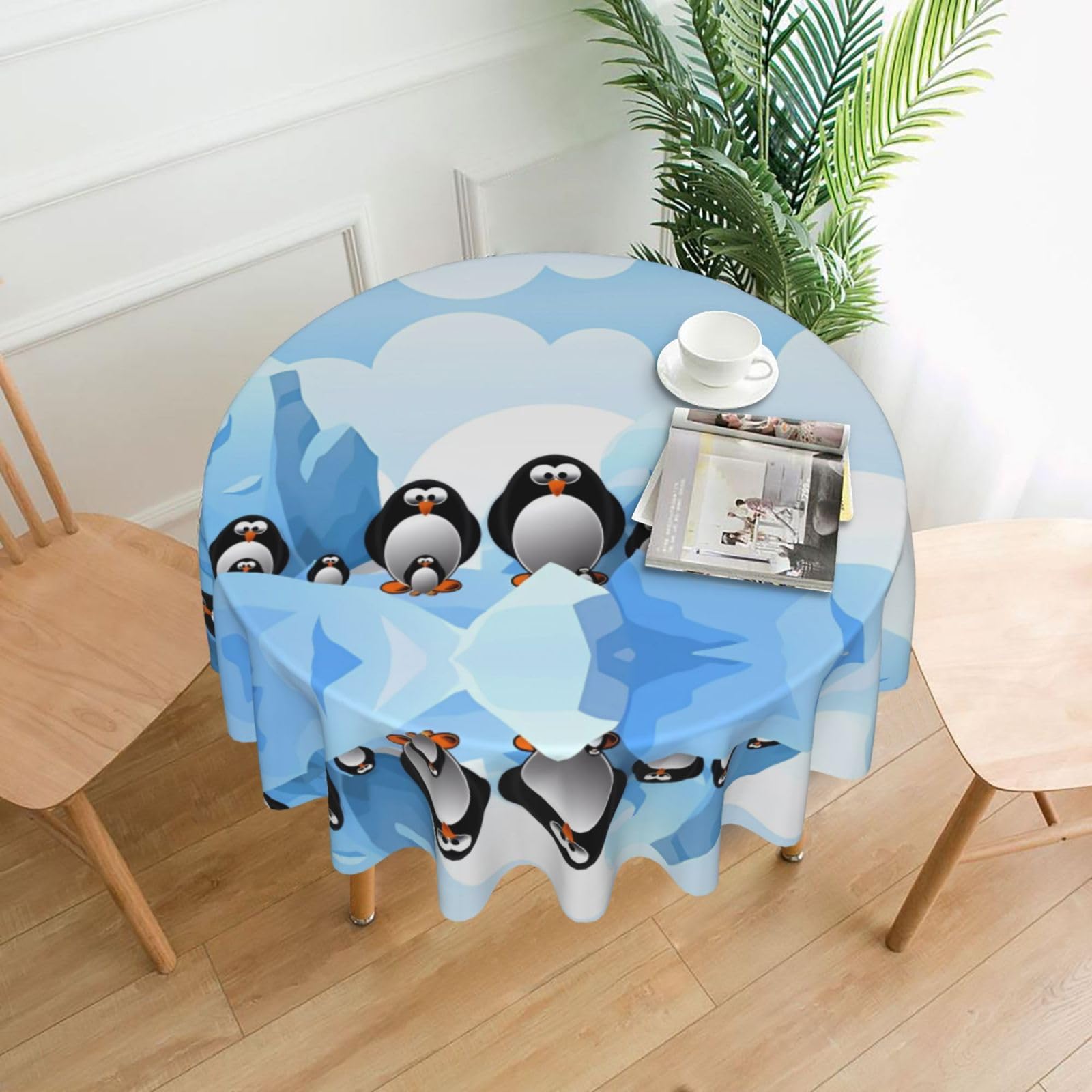 YYHWHJDE Penguin Antarctica Ice Prints Round Decorative Tablecloth 60in - High-Grade Polyester Throw for Elegant Dining & Festive Gatherings