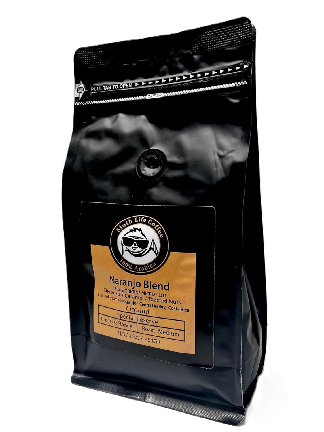 Sloth Life Coffee, Ground, Naranjo Blend, Medium Roast, 1 Lb