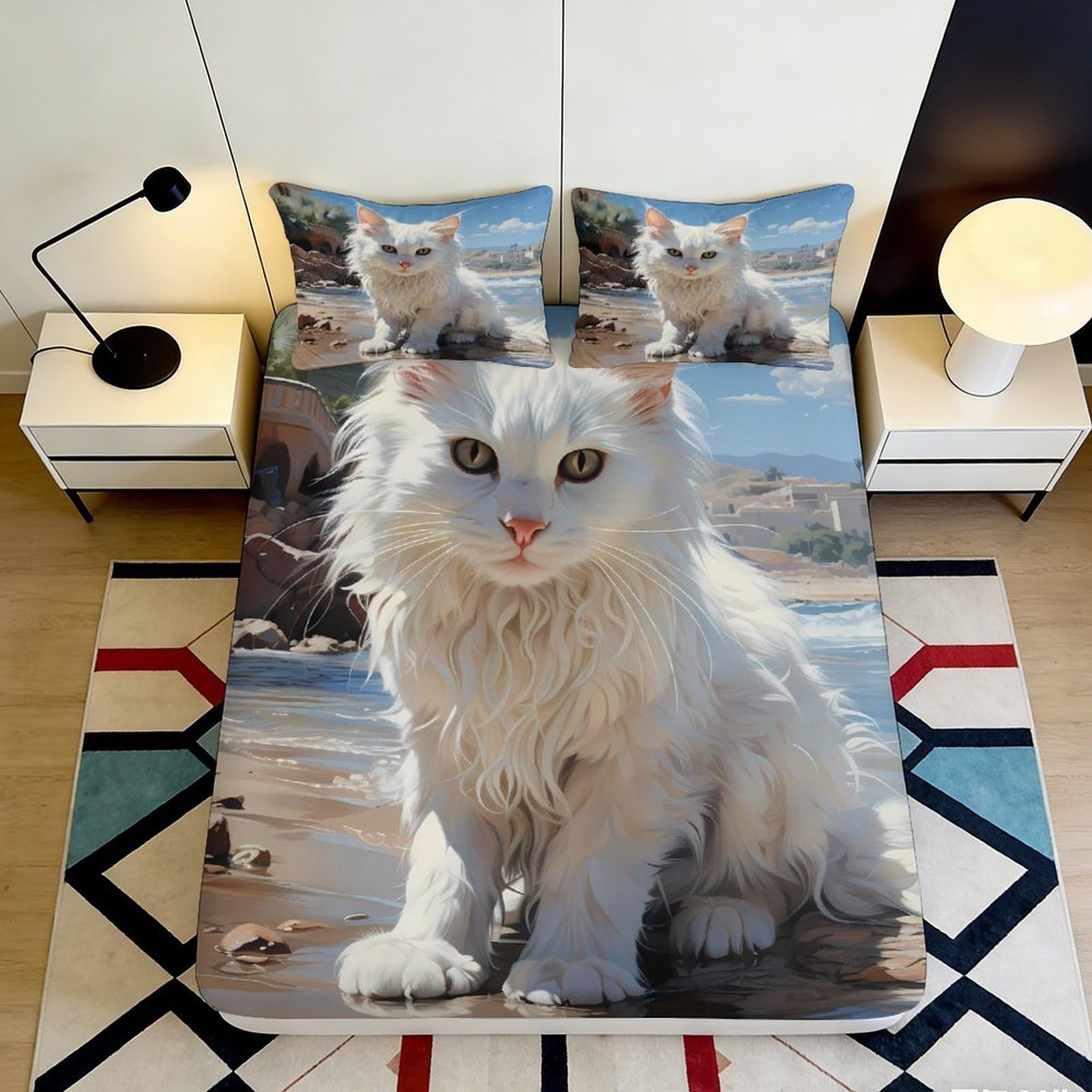 Tjiqhvmrn Style-3 3D Printed Cat Pattern Fitted Sheet Microfiber Deep Pocket Non-Slip Bedroom Bedding Cat Mattress Fitted Cover Washable Mattress Protection For All Ages 90X200x25cm