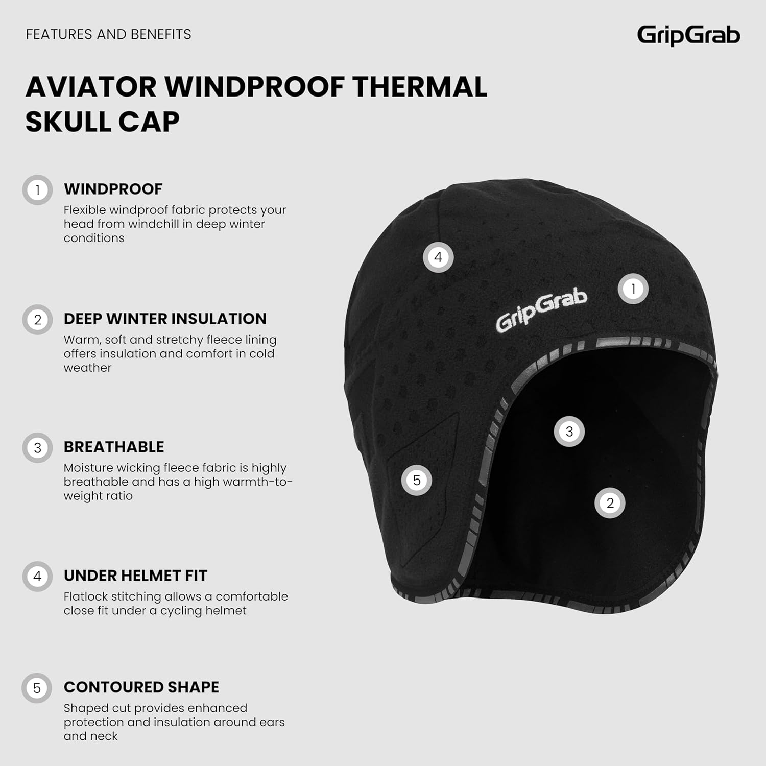 GripGrab Aviator Windproof Winter Cycling Skull Cap Thermal Under Helmet Liner Bike Hat Biking Headwear Ear Cover