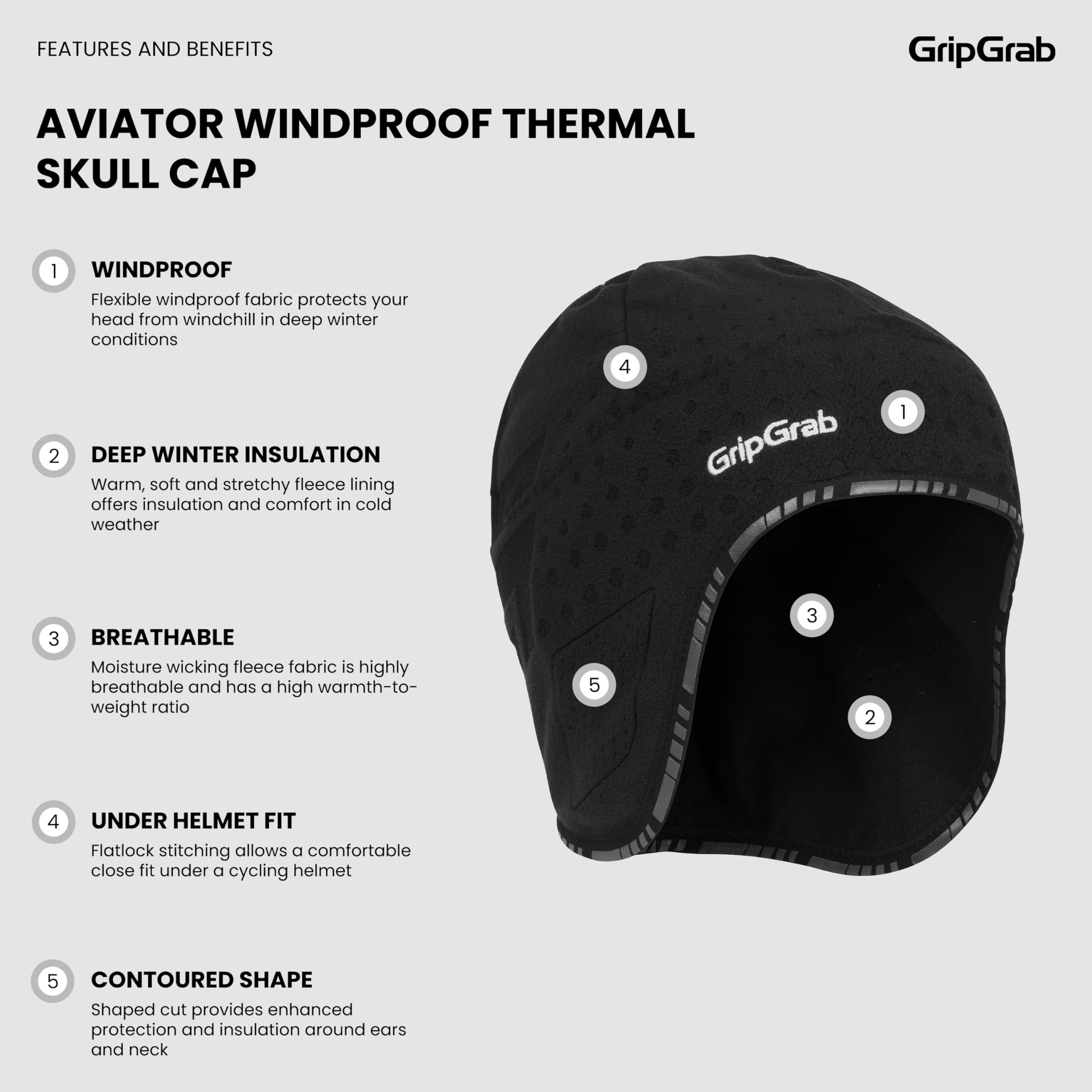 GripGrab Sotocasco de Ciclismo de Invierno Cortavientos Gorro Aviator Skull Cap Forro Polar Calentador Cabeza Unisex
