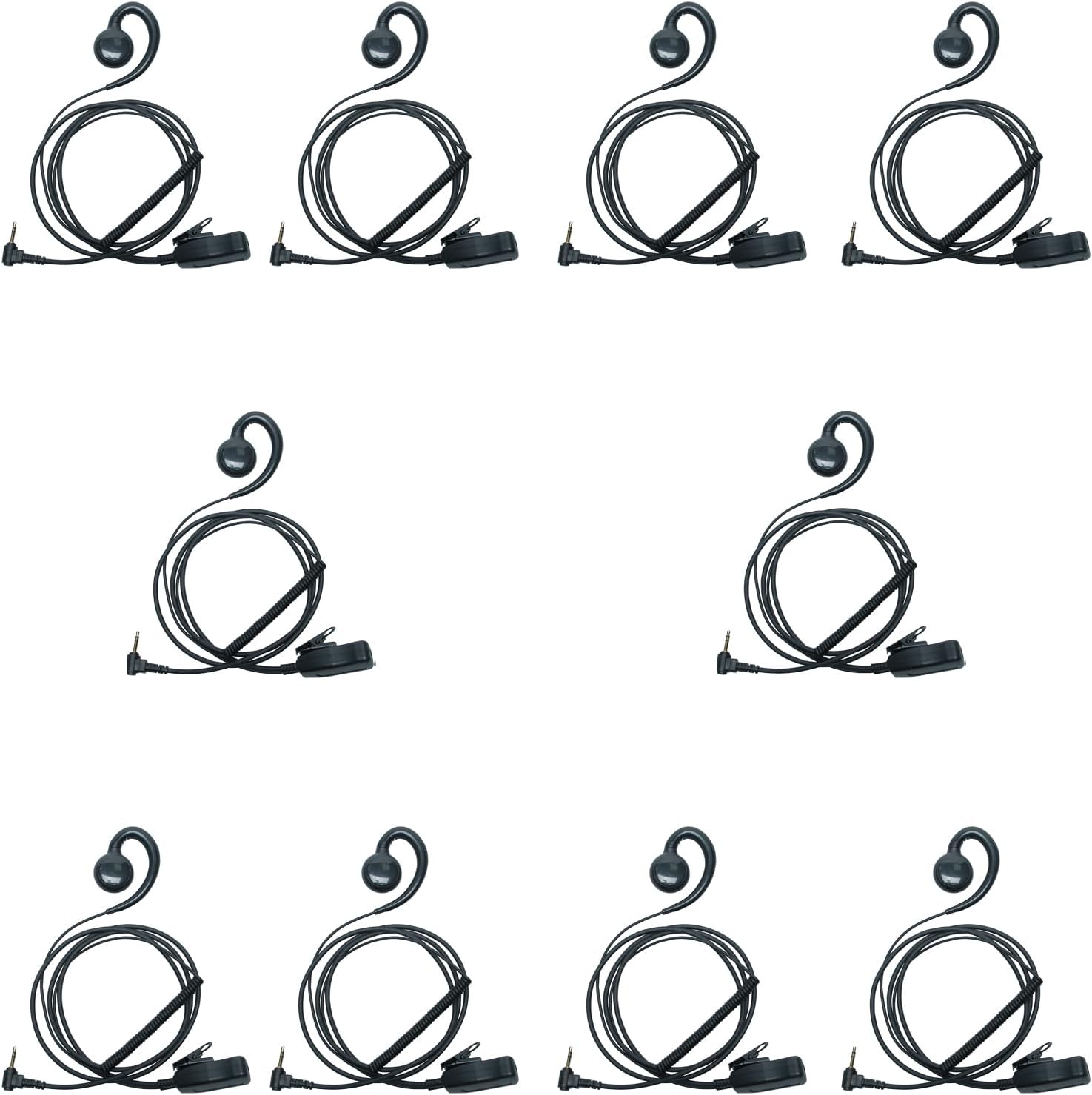 2.5mm 1-Pin walkie talkies Earpiece Headse with PTT Mic Compatible with T600/T260/T200 Talkabout Two-Way Radios (C-Shape, 10pack)