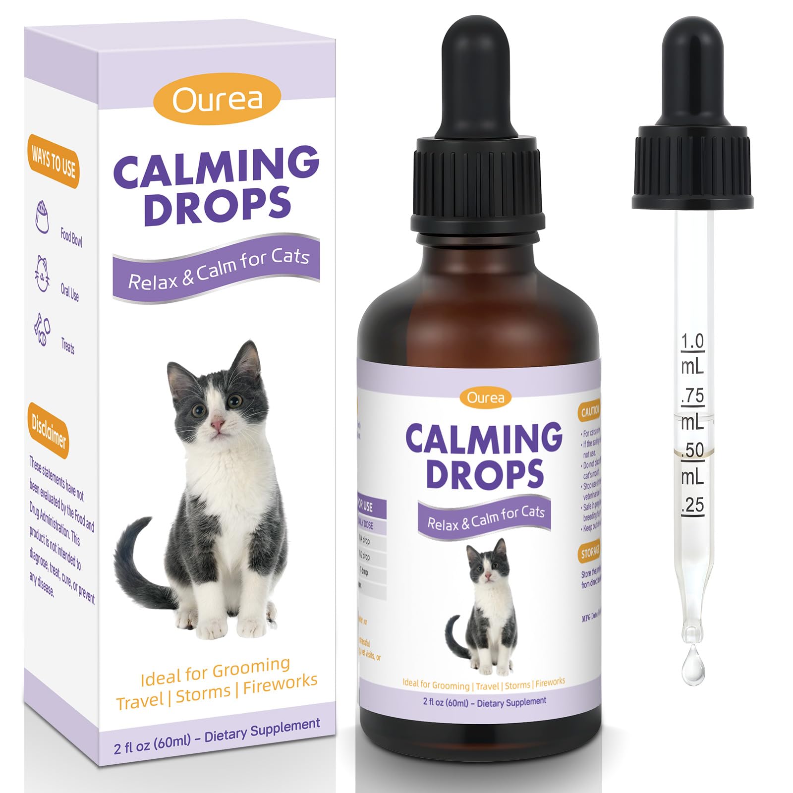 Cat Calming Drops for Grooming Travel & Vet Visits – Natural Supplement with Melatonin and Valerian Root, Supports Relaxation Comfort and Calm Behavior in Stressful Situations