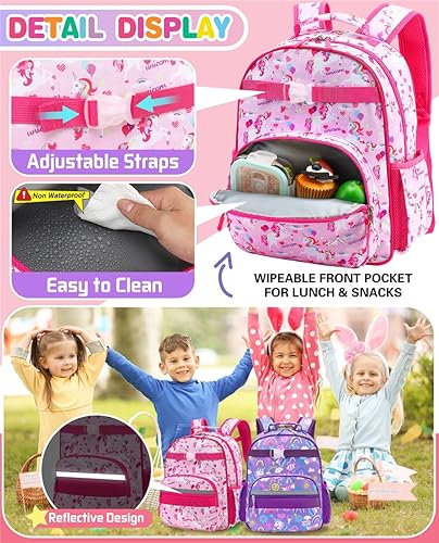Miniatura 3 de Mochila para niños y niñas, mochila ligera para niños y niñas, preescolar, primaria, jardín de infantes, Niñas-unicornio rosa, 12L(Para Niños 5-8