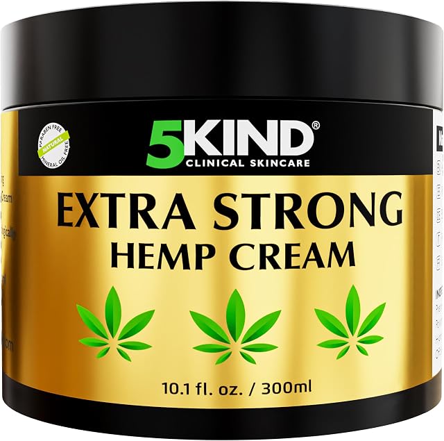 5kind Extra Strong Hemp Cream 300ml - High Strength Hemp Oil and Arnica Cream - For Massaging Joints & Muscles, Lower Back, Feet, Knees, Neck & Shoulders - Rich in Natural Ingredients