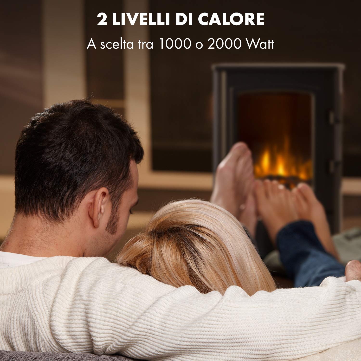 Klarstein Camino Elettrico, Caminetto Elettrico 2000 W, Camino Finto a Riscaldamento Elettrico a Basso Consumo, Fuoco Finto LED, Spazio per Legna, Termocamino, Termostato