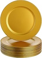 Vista 1 de Dandat Paquete de 50 platos de carga de 13 pulgadas, platos redondos de plástico con borde de cuentas, cargadores reutilizables, cargadores Dorado