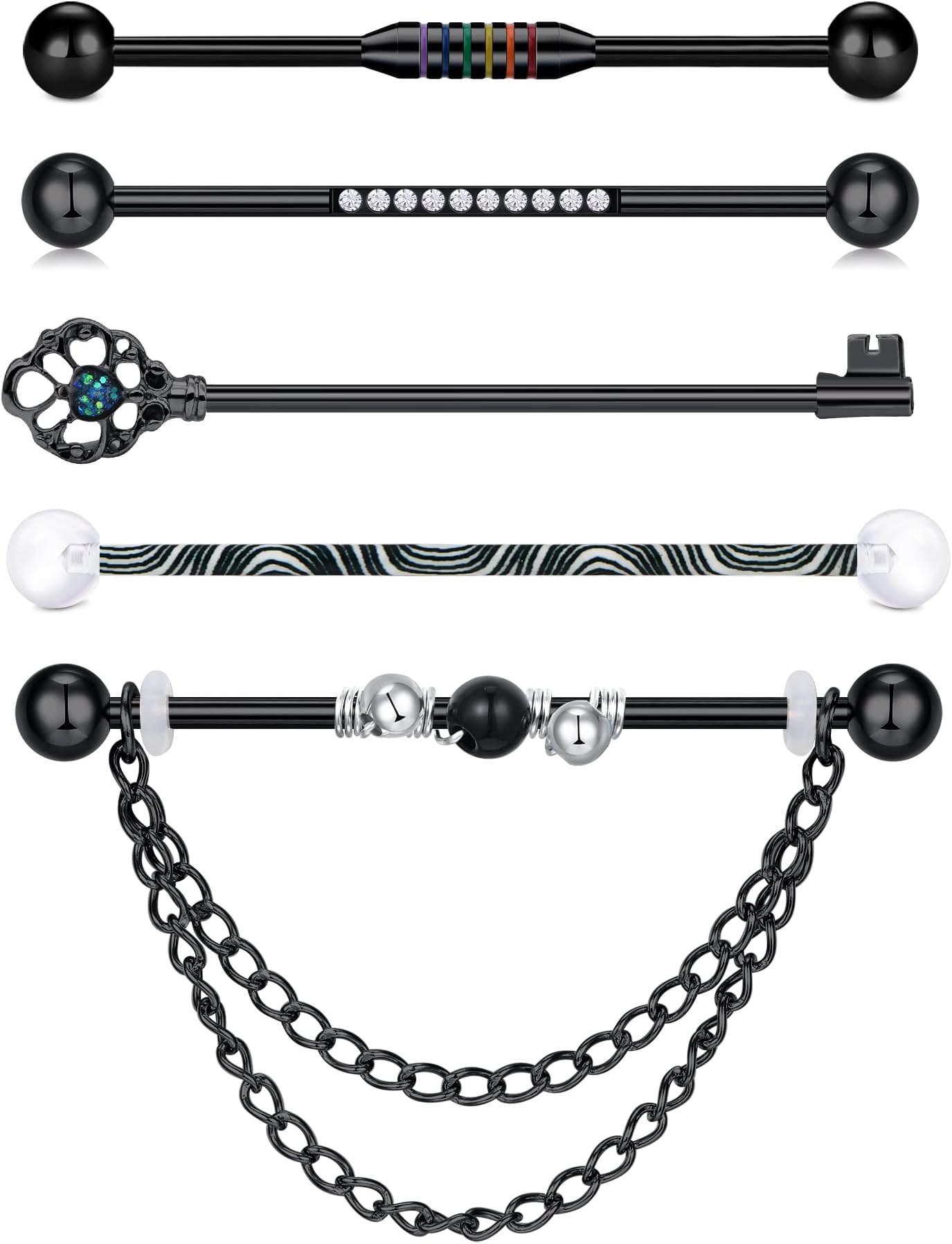 QWALIT Industrial Piercing Jewelry - Industrial Earrings for Women & Men, 16g & 14g, Surgical Stainless Steel Barbell & Bar Piercing