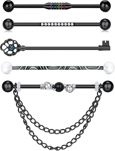 Miniatura 16 de QWALIT - Aretes para piercing industrial aretes industriales de piercing para mujer y hombre de 14 g. piercing de acero inoxidable quirúrgico E11