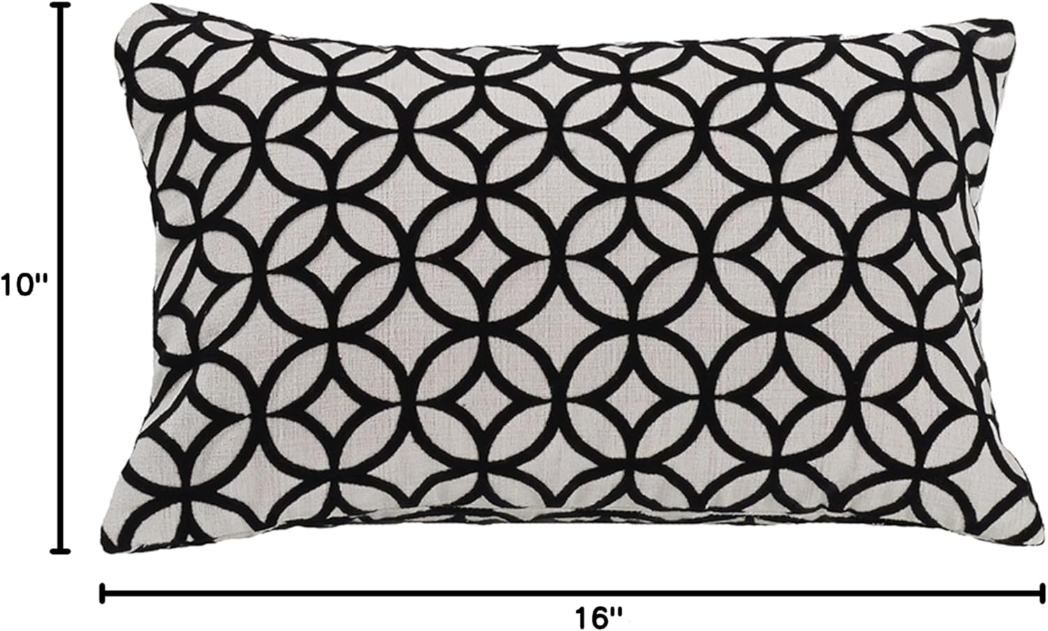HiEnd Accents Augusta Cut Velvet Lumbar Pillow, 10x16 inch, Black and White Geometric Design Decorative Throw Accent Pillow
