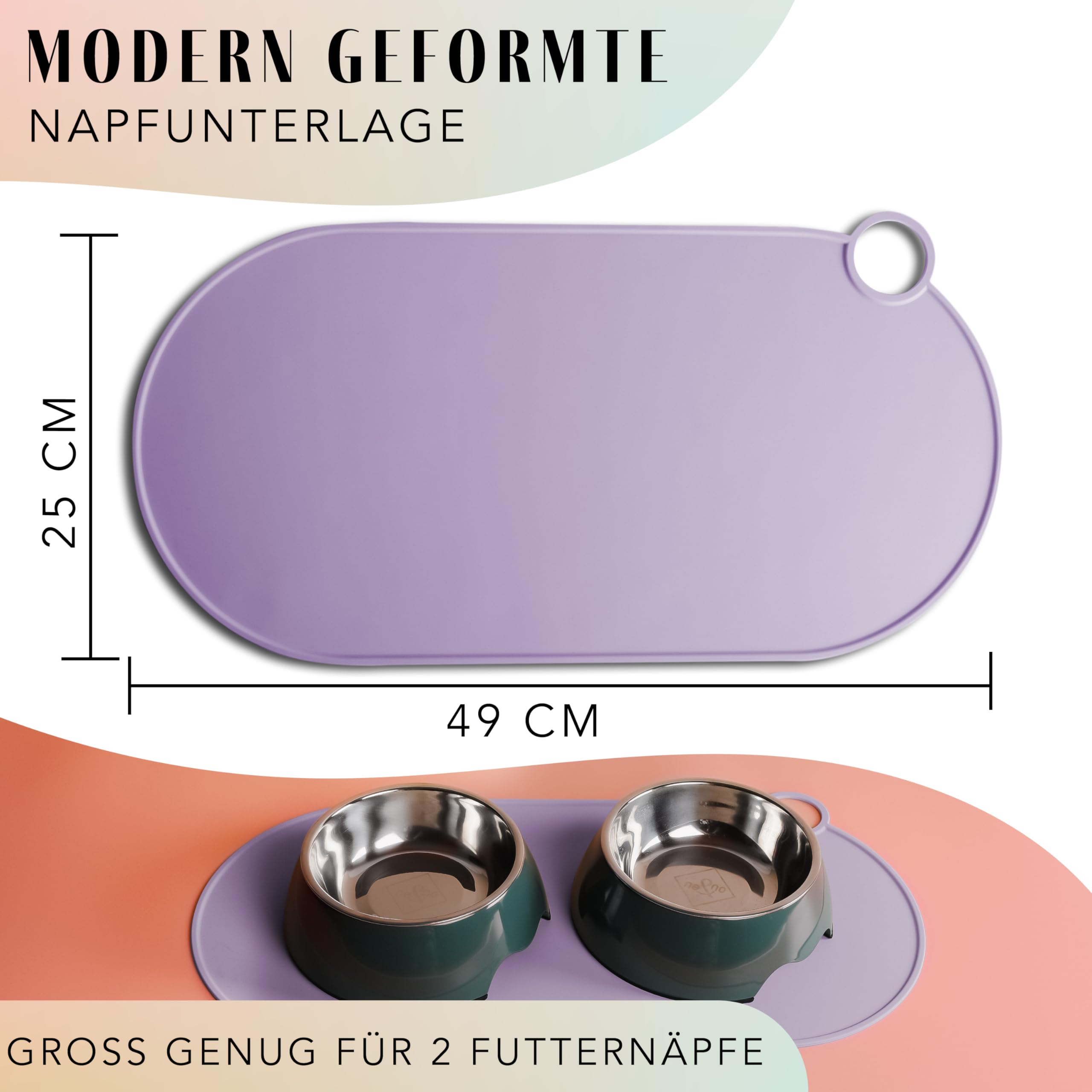 ne&no Silicone Bowl Mat for Cats and Small Dogs Cat Bowl Mat Waterproof Feeding Mat Non-Slip Silicone Mat with Hanging Loop 49 x 25 cm (Lilac) - Image 2