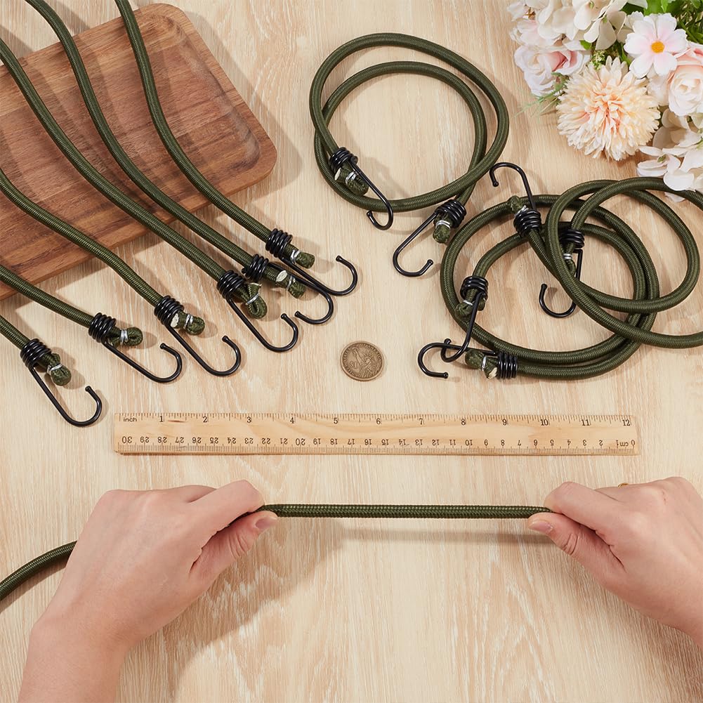 BENECREAT 10 pz Corde Elastiche con Ganci In Ferro， Cinghie Elastiche Antiurto Da 79cm per Bagagli, Articoli In Bundle, Riparazione di Teloni, Tende (Verde Oliva Scuro)