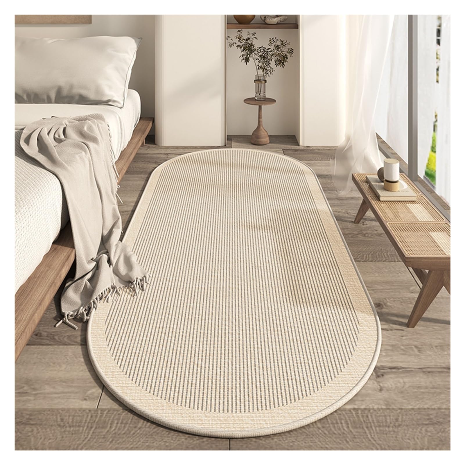 Tapis de chambre style minimaliste ovale 120x160cm pour ambiance bureau apaisante
