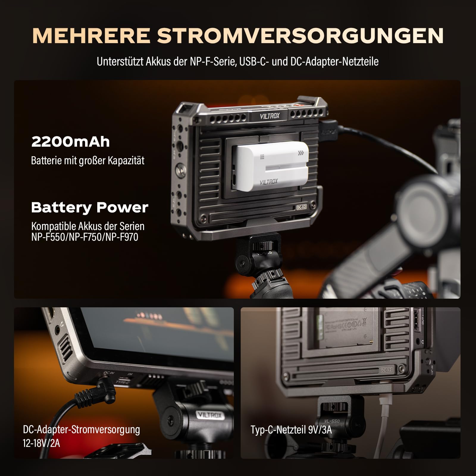 VILTROX DC-X2 Cage 6" monitor polowy do kamery SDI 2000nits Super Bright Widoczny zewnętrzny monitor do ekranu dotykowego DSLR 4K z osłoną przeciwsłoneczną baterii 2200 MAh do Sony Canon Nikon