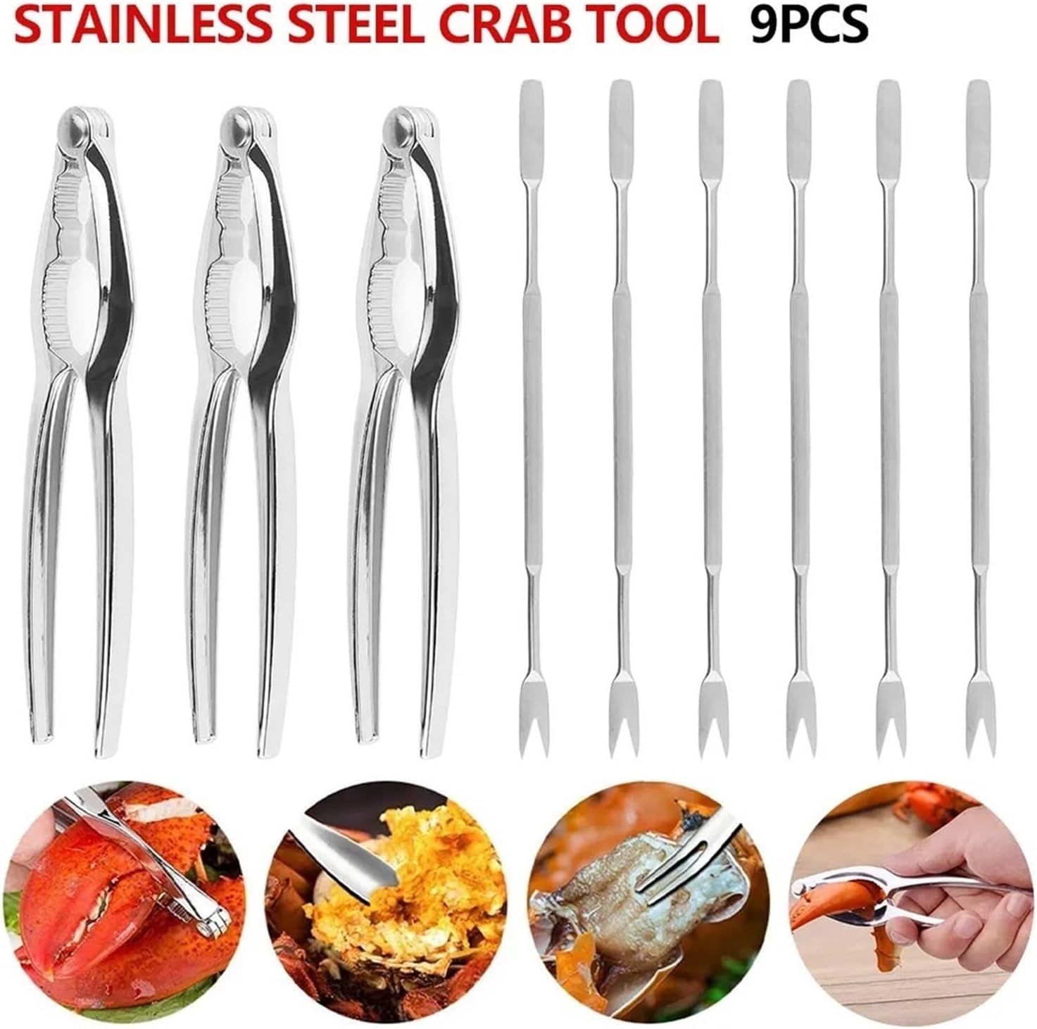 Seafood Tools Seafood Tools Set Leg Sheller with 6Pcs Stainless Steel Forks and 3Pcs Zinc Alloy Lobster Crab Shellfish Lobster Leg Opener Set Lobster Tools