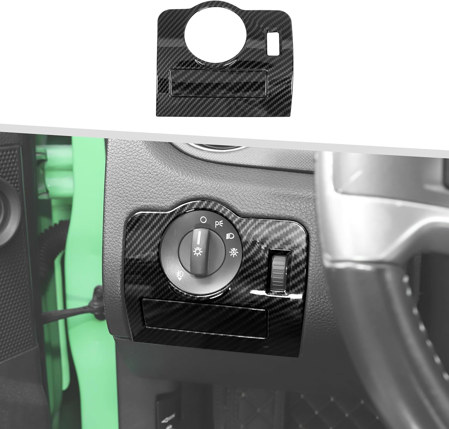Jimen Fit for Ford Mustang 2009-2013, 2PCS Headlight Switch Panel Cover Trim Frame (Carbon Fiber)