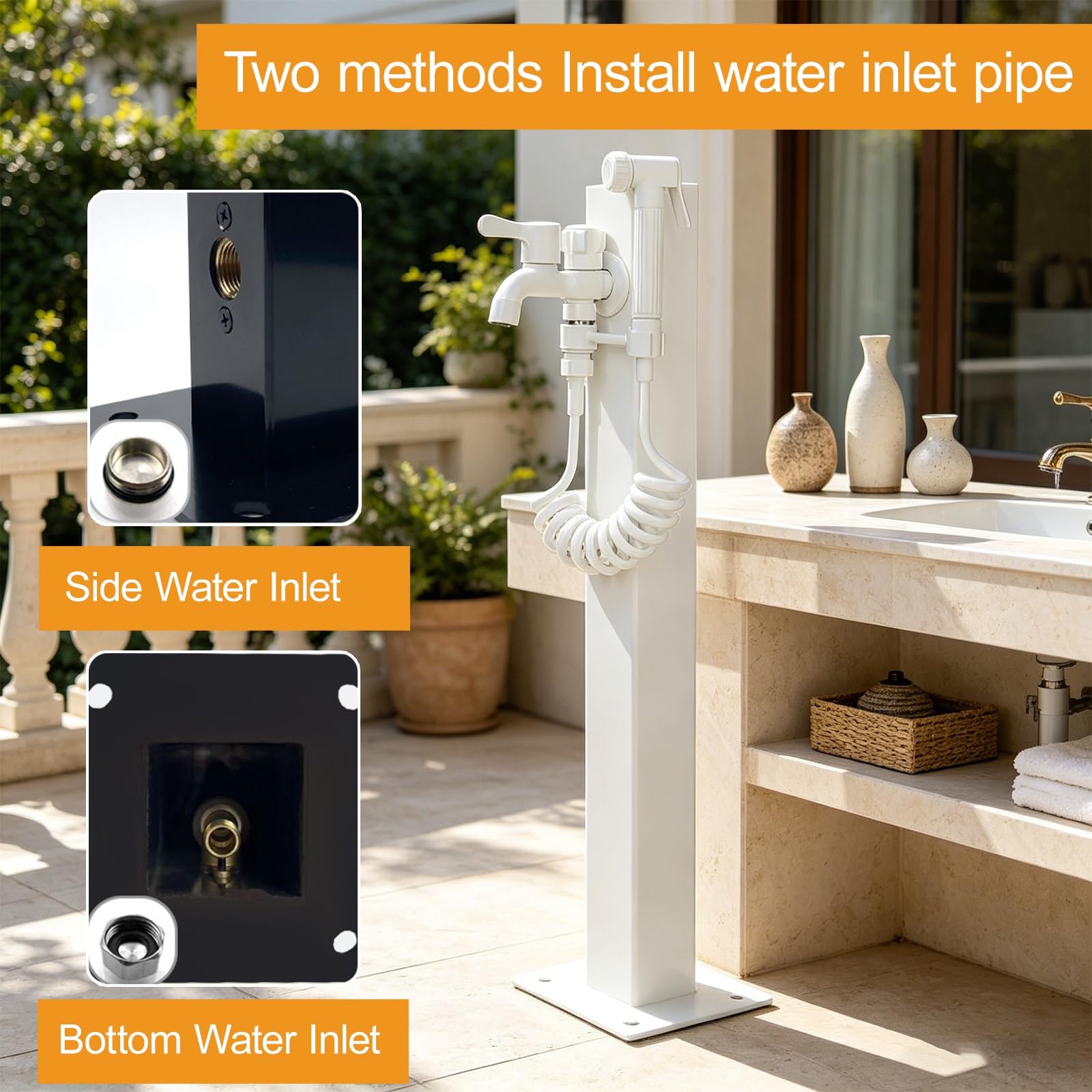 Columna de Agua Cuadrada Independiente para jardín Vertical Exterior con Soporte para Manguera Grifo 2 en 1 y Pistola rociadora Fuente de Agua Decorativa para riego (6 * 6 * 60 cm / 2 4 * 2 4 * 23 6