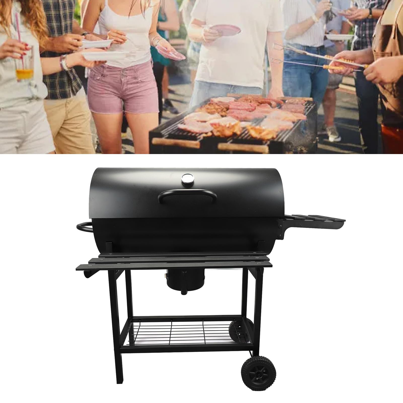generic Griglia per Barbecue Professionale da Esterno in Acciaio Legato con Termometro, Affumicatore Multifunzionale Staccabile da Cortile e Fornello a Carbone per Giardino/campeggio,