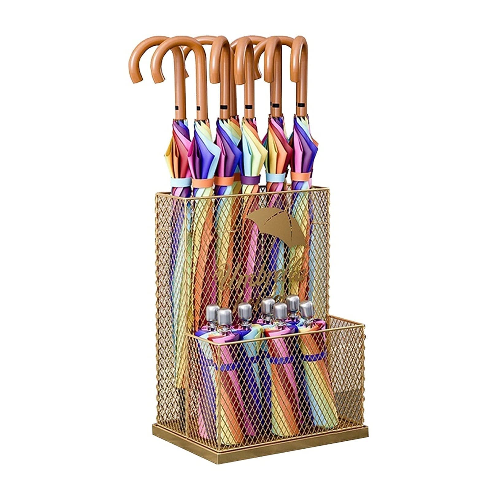 WXPGFEQ Umbrella Stand Holds 25 Long and Short Umbrellas, Wrought Iron Mesh Design, for Home Hotel Office Entryway