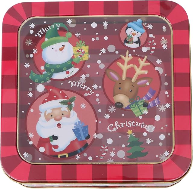 VALICLUD Christmas Tinplate Empty Tin Square Candy Cookie Gift Storage Container Box