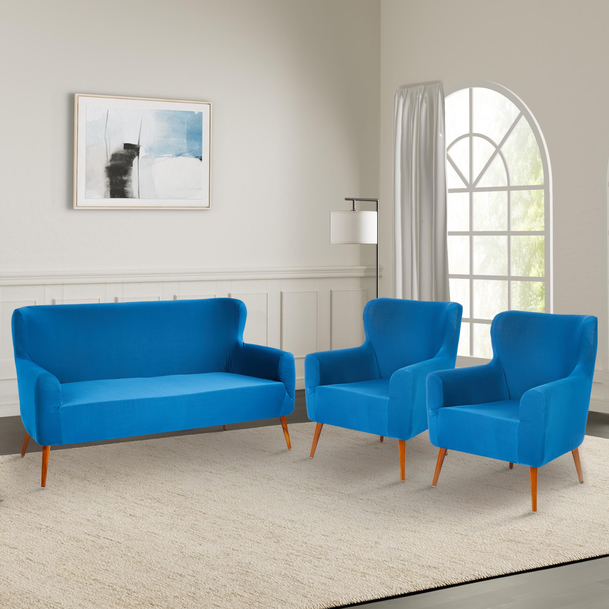Amazon Brand - Solimo 5 Seater (3+1+1) Sofa Cover Set | One 3 Seater and Two 1 Seater Slip Covers | Universal Fit | Non-Slip Polyester and Spandex Fabric | Teal-image-14