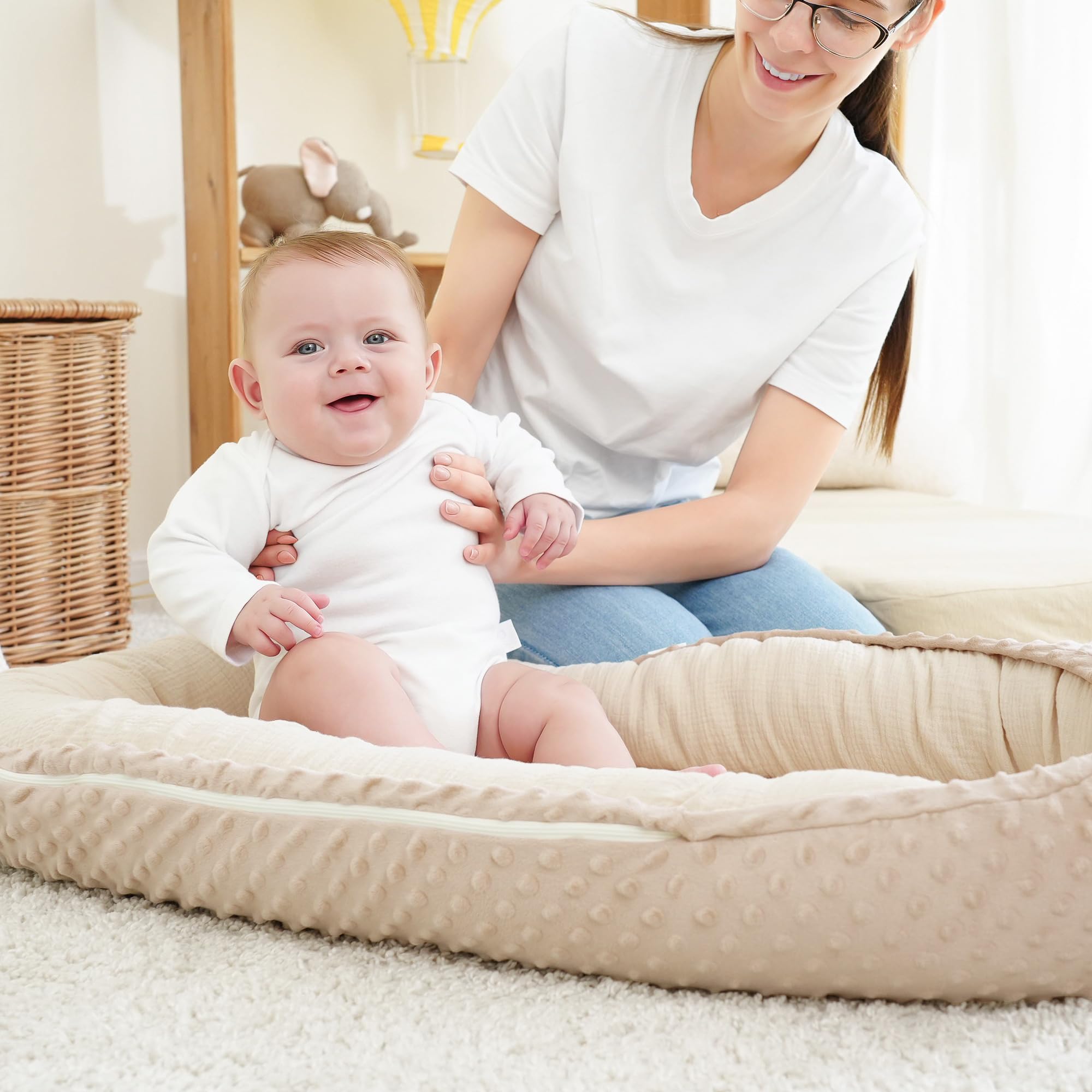 Bearmoss Babynestchen Kuschelnest Neugeborene Multifunktionale für Kinderbett Vielseitiges Tragbar Zweiseitig Babynestchen Bett 90x55cm(Weiß)