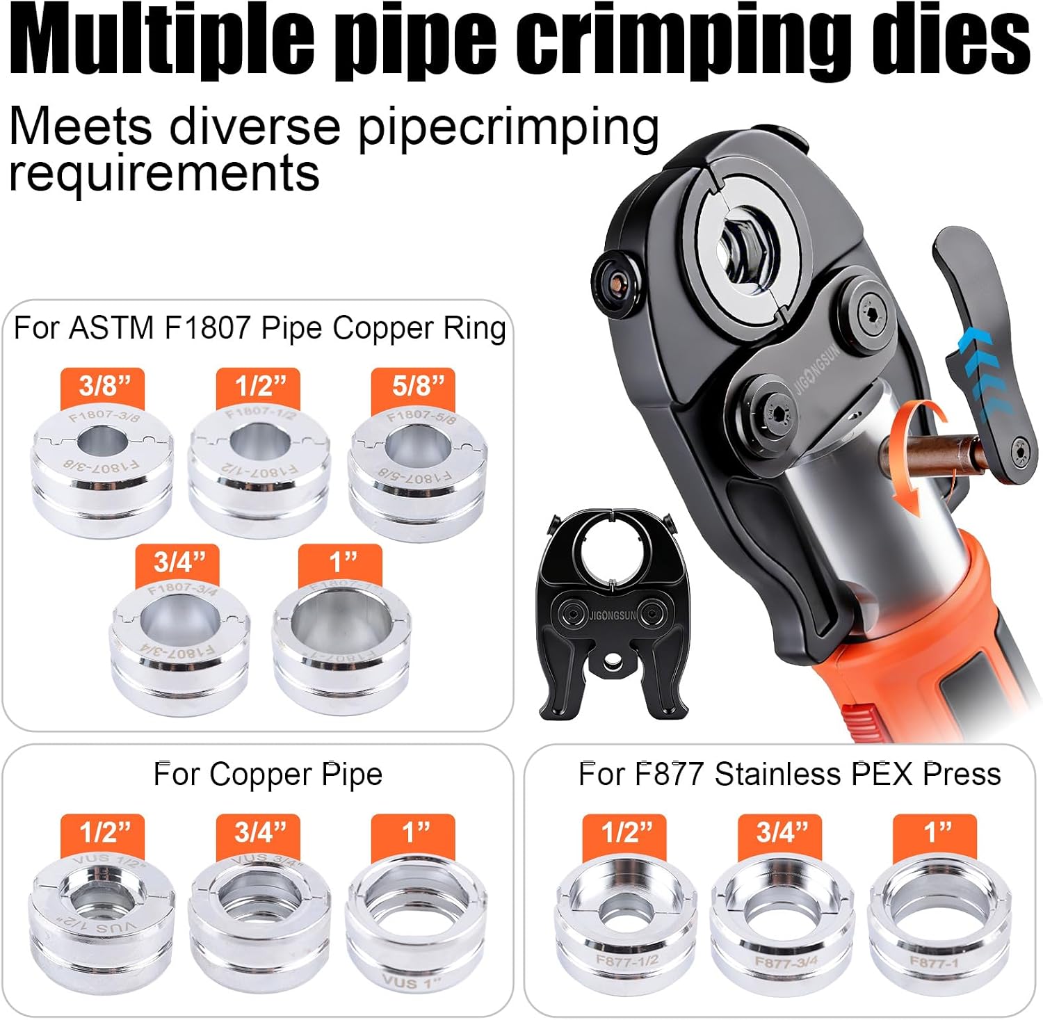 18V Cordless Plumbing Press Tool Kit, 12-Ton Press Tool with Fast 3-Second Cycle for ProPress Fittings, Includes 1/2" 3/4" 1" Copper & 3/8" to 1" PEX Dies, F1807/F877 Stainless Steel Sleeves