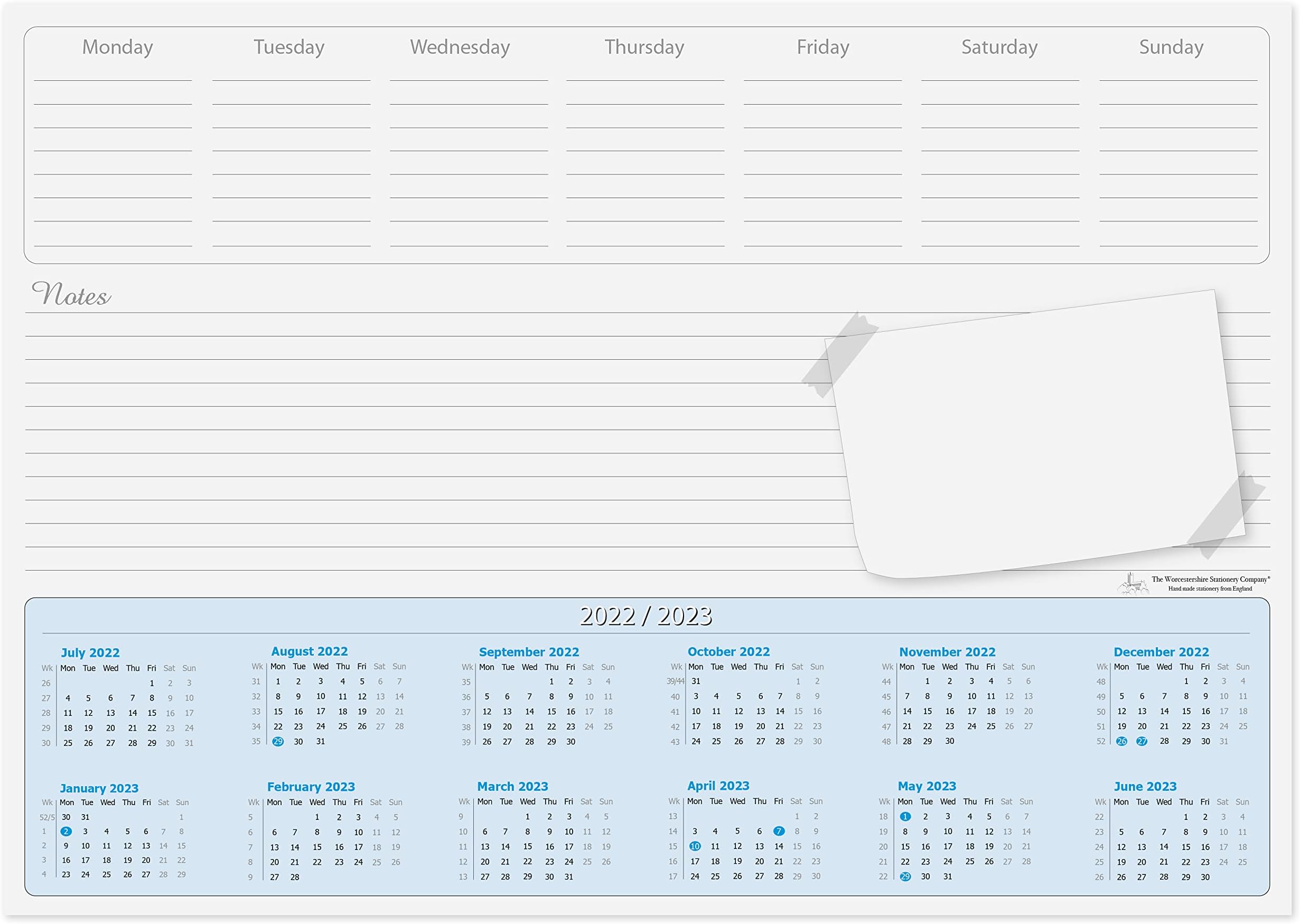 A3 (mid year) calendar desk pad, 2023-2024, 50 sheets per pad with days of the week